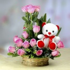 send Pink Roses Bouquet N Cute Teddy delivery